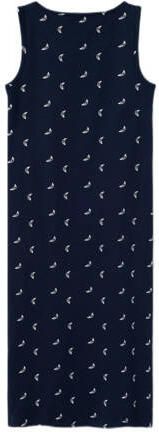 Name it KIDS maxi jurk NKFVIPPA met all over print donkerblauw wit Meisjes Stretchkatoen Ronde hals 116 - Foto 1