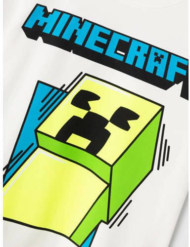 Name it KIDS Minecraft T-shirt NKMMOBIN met printopdruk offwhite Wit Jongens Katoen Ronde hals 158 164