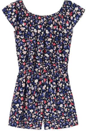 Name it KIDS jumpsuit NKFVINAYA met all over print donkerblauw roze wit Meisjes Gerecycled polyester Boothals 116
