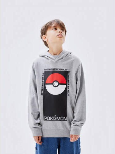 Name it KIDS Pokemon hoodie NKMJALTE met printopdruk grijs melange Sweater 134 140 - Foto 3