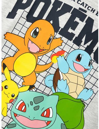 Name it KIDS Pokemon T-shirt NKMADAN met printopdruk lichtgrijs melange Jongens Stretchkatoen Ronde hals 122 128