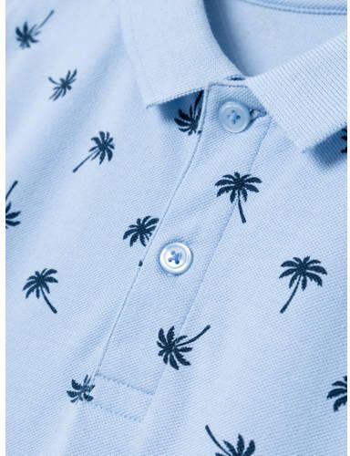 Name it KIDS polo NKMVOLO met all over print lichtblauw blauw Jongens Stretchkatoen Polokraag 122 128