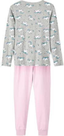 Name it KIDS pyjama NKFNIGHTSET met all over print grijs roze Meisjes Stretchkatoen Ronde hals 110 116 - Foto 4