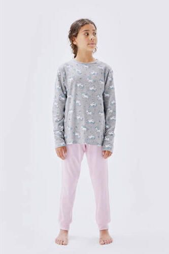 Name it KIDS pyjama NKFNIGHTSET met all over print grijs roze Meisjes Stretchkatoen Ronde hals 110 116 - Foto 2