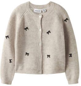NAME IT KIDS rechtvallend gebreid vest met print beige Meisjes Acryl Ronde hals