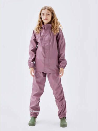 Name it KIDS regenpak Oudroze Meisjes Polyester Capuchon Effen 104