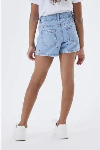 Name it KIDS regular fit denim short NKFBELLA met hartjes light blue denim Korte broek Blauw 164