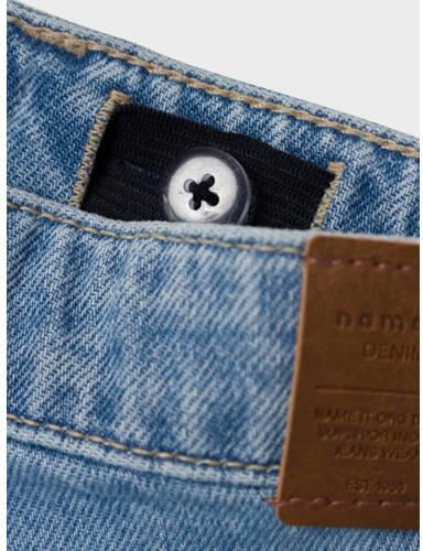 Name it KIDS regular fit denim short NKFROSE met all over print light blue denim Korte broek Blauw Stretchdenim 140