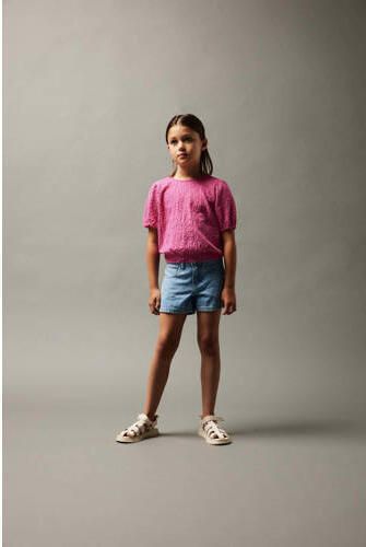 Name it KIDS regular fit denim short NKFROSE met all over print light blue denim Korte broek Blauw Stretchdenim 128 - Foto 2