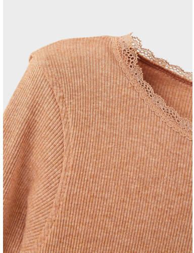 Name it KIDS ribgebreide longsleeve NKFKAB met biologisch katoen camel Bruin Meisjes Katoen (biologisch) Ronde hals 146 152 - Foto 2