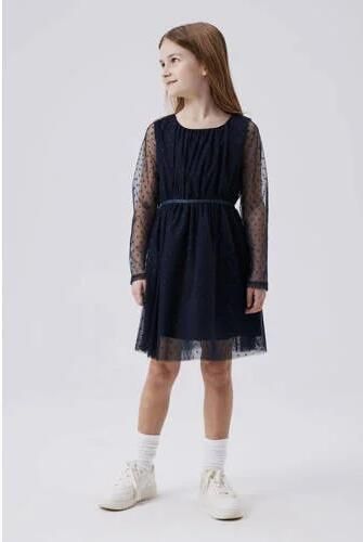 NAME IT KIDS semi-transparante jurk donkerblauw Meisjes Polyester Ronde hals - Foto 6
