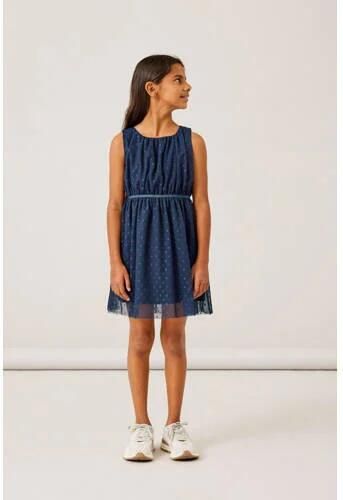 Name it KIDS semi-transparante jurk NKFVABOSS met all over print donkerblauw Meisjes Polyester Ronde hals 116 - Foto 5