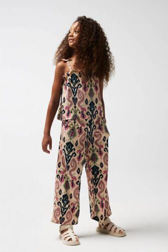 Name it KIDS singlet NKFHABANE met all over print en ruches ecru multicolor Meisjes Polyester Vierkante hals 146 152