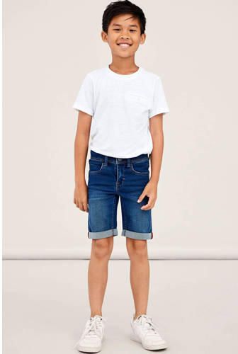 Name it KIDS slim fit denim short NKMSILAS medium blue denim Blauw Jongens Stretchdenim 110 - Foto 4