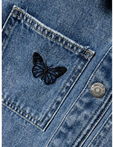 Name it KIDS spijkerjas NKFELLY met all over print medium blue denim Blauw Meisjes Stretchdenim Klassieke kraag 140