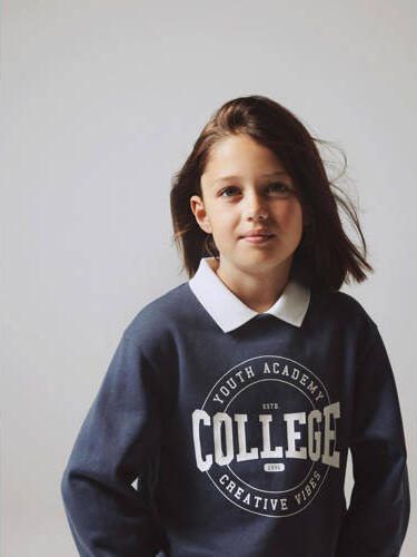 Name it KIDS sweater NKFNASMI met printopdruk blauwgrijs Meisjes Sweat (duurzaam) Klassieke kraag 146 152 - Foto 4