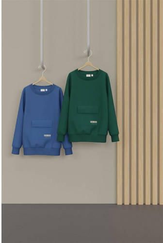 Name it KIDS sweater NKMNINNE met backprint donkergroen Backprint 122 128 - Foto 2