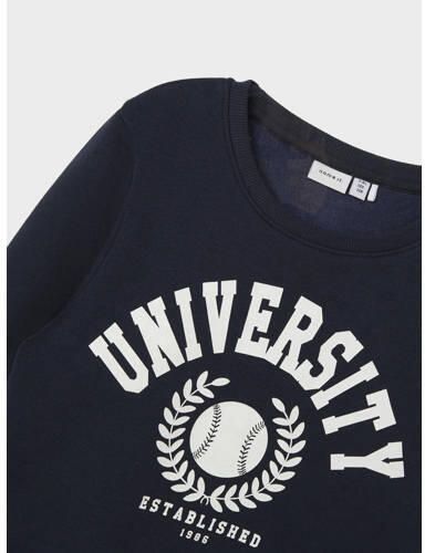 Name it KIDS sweater NKNTILLE met printopdruk donkerblauw Printopdruk 122 128