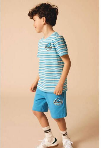 Name it KIDS gestreept T-shirt NKMDALOVAN aquablauw wit Jongens Katoen Ronde hals 146 152