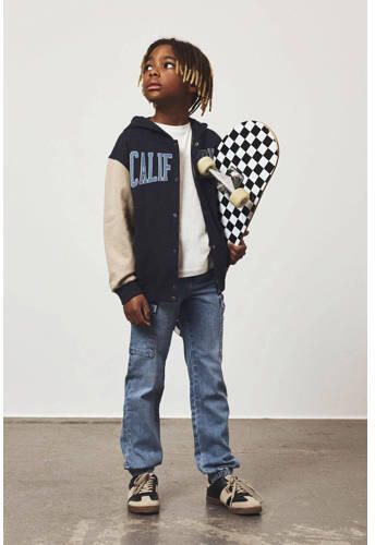 Name it KIDS sweatvest NKMLEBASTIAN met tekst donkerblauw ecru Tekst 122 128 - Foto 2