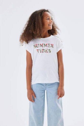 Name it KIDS T-shirt NKFFAMMA met tekst wit jungle Meisjes Katoen Ronde hals 134 140 - Foto 2