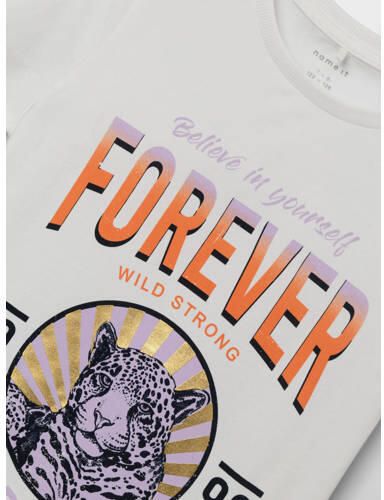 Name it KIDS T-shirt NKFHECILLE met printopdruk wit Meisjes Katoen Ronde hals 122 128 - Foto 2