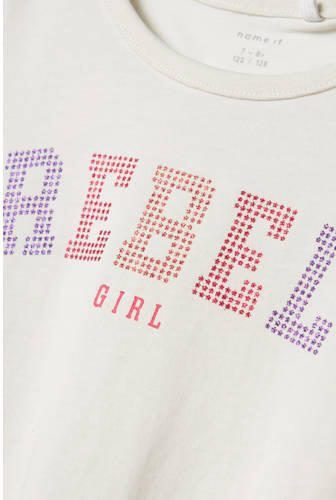 Name it KIDS T-shirt NKFKIAMI met printopdruk ecru Meisjes Katoen Ronde hals 122 128 - Foto 3