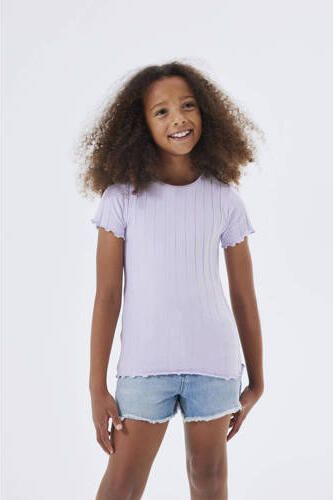 Name it KIDS T-shirt NKFNORALINA lila Paars Meisjes Katoen Ronde hals Effen 122 128 - Foto 2