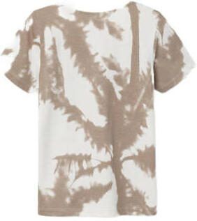 Name it KIDS T-shirt NKMDALIVER met all over print wit zand Jongens Biologisch katoen Ronde hals 158 164
