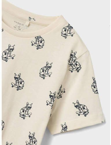 Name it KIDS T-shirt NKMDOMAT met all over print ecru donkerblauw Jongens Katoen Ronde hals 122 128 - Foto 2