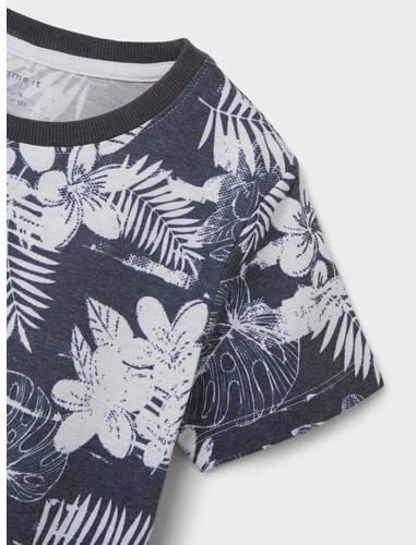 Name it KIDS T-shirt NKMFILES met all over print donkerblauw wit Jongens Katoen Ronde hals 134 140 - Foto 3