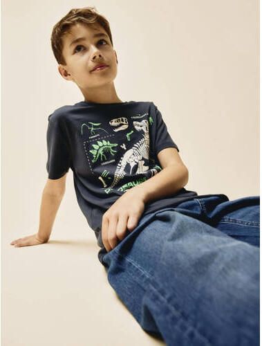 Name it KIDS T-shirt NKMKARLETTO met printopdruk donkerblauw Jongens Katoen Ronde hals 134 140 - Foto 3