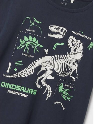 Name it KIDS T-shirt NKMKARLETTO met printopdruk donkerblauw Jongens Katoen Ronde hals 134 140