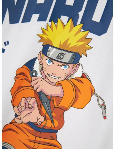 Name it KIDS T-shirt NKMMACAR NARUTO met printopdruk wit Jongens Stretchkatoen Ronde hals 122 128