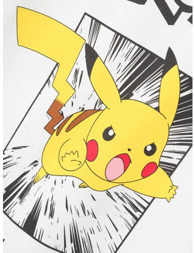 Name it KIDS T-shirt NKMNOISI met Pokemon printopdruk wit geel zwart Jongens Katoen Ronde hals 158 164