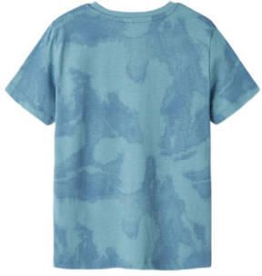 Name it KIDS T-shirt NKMVELUKAS met all over print middenblauw Jongens Katoen Ronde hals 134 140