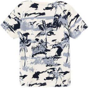 Name it KIDS T-shirt NKMZANULLE met all over print ecru blauw Jongens Katoen Ronde hals 122 128