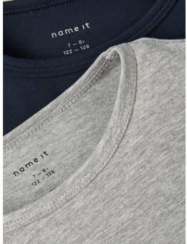 Name it KIDS T-shirt set van 2 grijs melange donkerblauw Jongens Stretchkatoen Ronde hals 122 128 - Foto 2