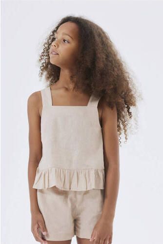 Name it KIDS top NKFFALINNEN beige Meisjes Katoen Vierkante hals Effen 134 140