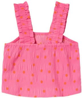 Name it KIDS top NKFJIDITSE met stippen en textuur felroze oranje Meisjes Polyester Vierkante hals 122 128
