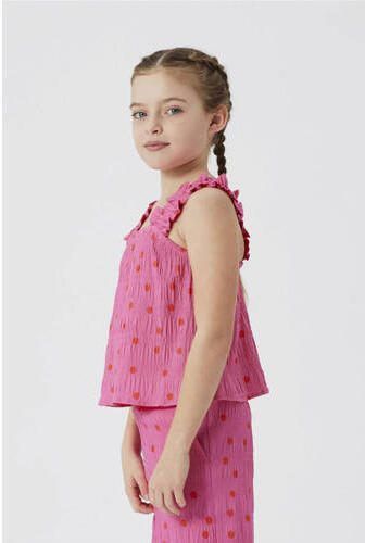 Name it KIDS top NKFJIDITSE met stippen en textuur felroze oranje Meisjes Polyester Vierkante hals 122 128 - Foto 3