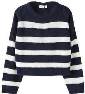 NAME IT KIDS trui donkerblauw gebreid Meisjes Acryl Ronde hals Streep