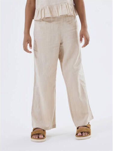 Name it KIDS wide leg broek NKFFALINNEN beige Meisjes Katoen Effen 116 - Foto 3