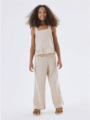 Name it KIDS wide leg broek NKFFALINNEN beige Meisjes Katoen Effen 116 - Foto 2