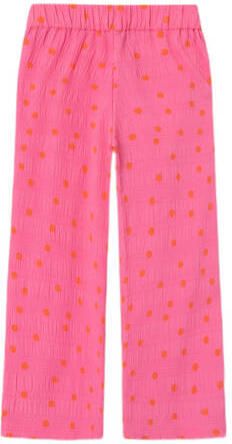 Name it KIDS wide leg broek NKFJIDITSE met stippen en textuur felroze oranje Meisjes Polyester 146