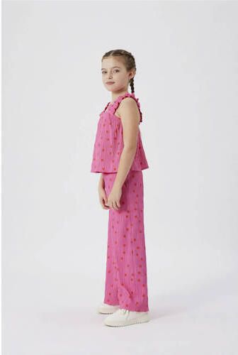 Name it KIDS wide leg broek NKFJIDITSE met stippen en textuur felroze oranje Meisjes Polyester 146 - Foto 3