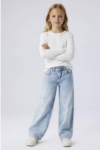 NAME IT KIDS wide leg jeans met hartjes light blue denim Blauw Meisjes Stretchdenim - Foto 3