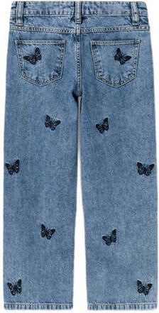 Name it KIDS wide leg jeans NKFBELLA met all over print medium blue denim Blauw 116