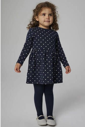 NAME IT MINI A-lijn jurk donkerblauw Meisjes Sweat Ronde hals Stip