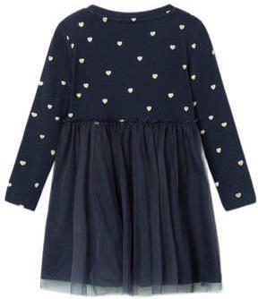 NAME IT MINI A-lijn jurk met katoen blauw Meisjes Stretchkatoen Ronde hals
